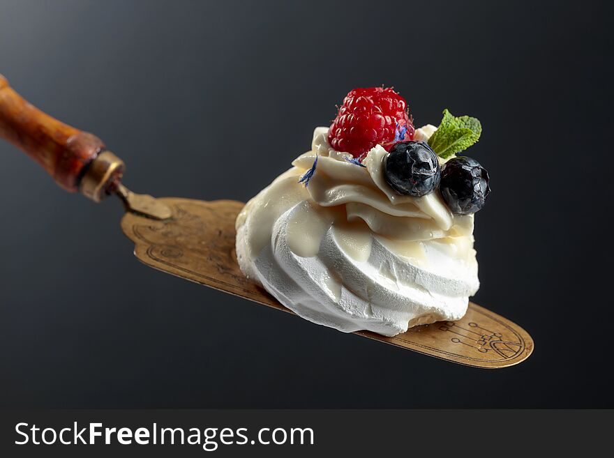 Dessert Pavlova With Blueberries And Raspberries