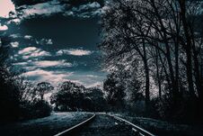 A Dark And Creepy Railroad Track. This Will Be Good For Horror, And Creepy Projects. Stock Photos