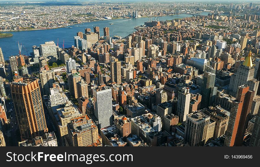 Shot of the east river and midtown, manhatten