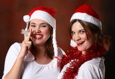 Two Santa Girls Stock Image Two Santa Girls Stock Image