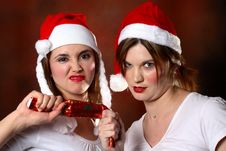 Two Santa Girls Stock Images Two Santa Girls Stock Images