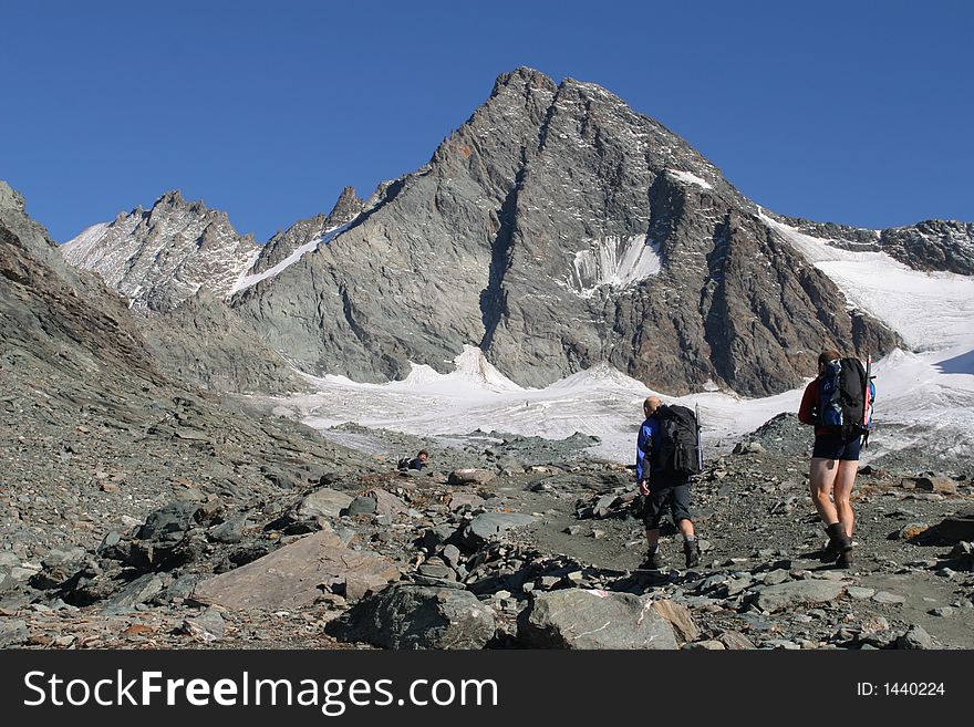 Backpackers in the high mountains