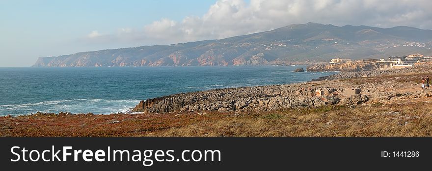 Portugal. Panoramic view of one beach at the Atlantic ocean