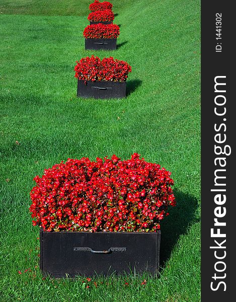 Flower vases in the garden of a italian villa, Como, Italy. Flower vases in the garden of a italian villa, Como, Italy