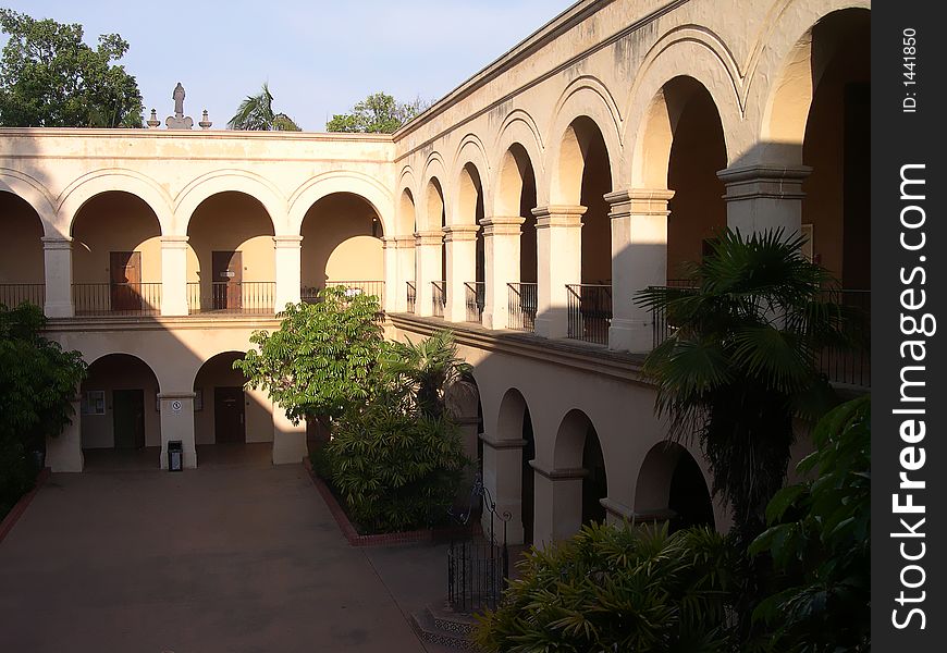 Inside the courtyard of a spanish monastery