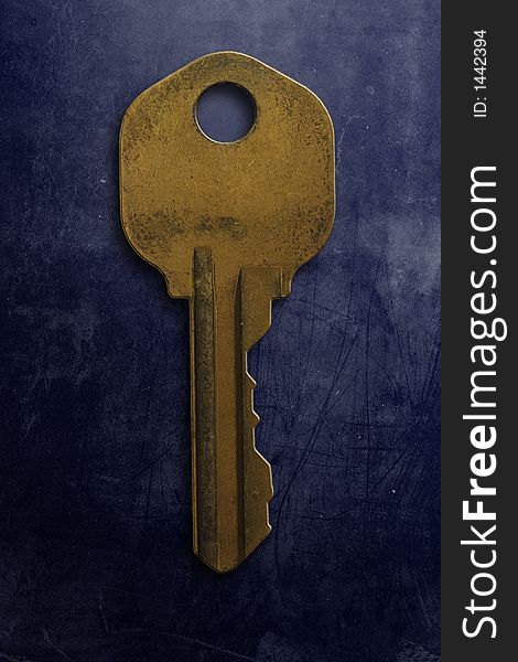 An old rusty key on a grunge textured background. An old rusty key on a grunge textured background