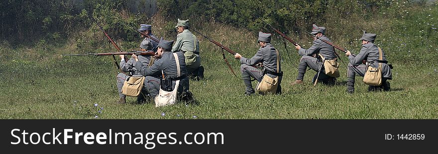 War scene in a demonstrative show from the first world war. War scene in a demonstrative show from the first world war