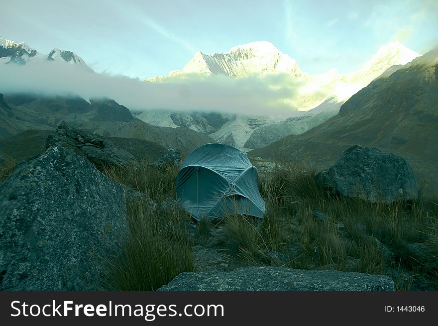 Tent in the Cordilleras mountain