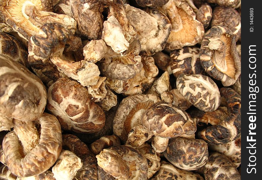 Macro close-up for many dried mushrooms, shitake,  from Chinese market. Macro close-up for many dried mushrooms, shitake,  from Chinese market.