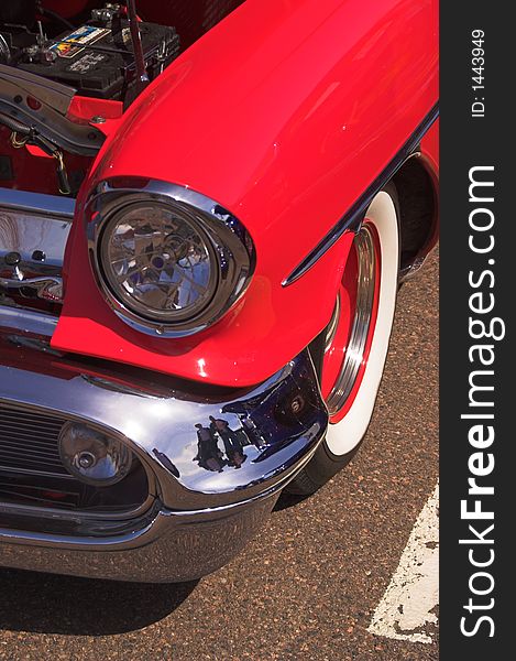 Old Red 50s Oldsmobile at a car show