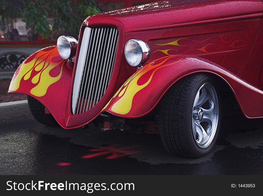 Old Ford Red Flamed Hotrod Street Rod