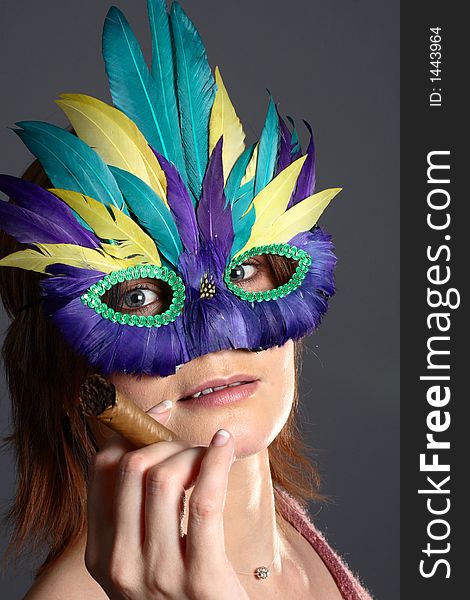 Model With Feather Mask