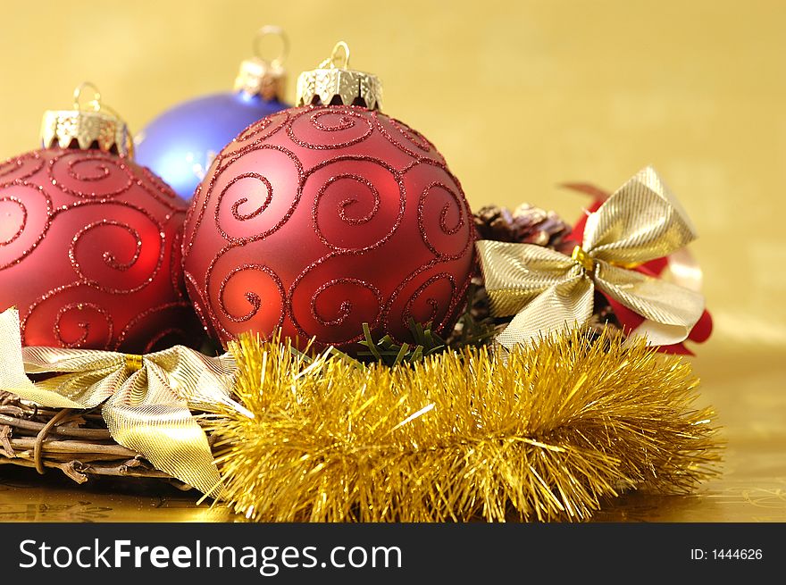 Christmas decoration on golden background. Browse other christmas decorations