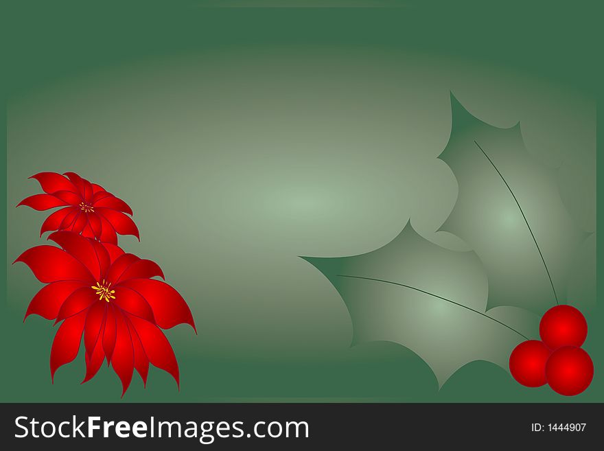 Poinsettia and holly leaf winter  background. Poinsettia and holly leaf winter  background.