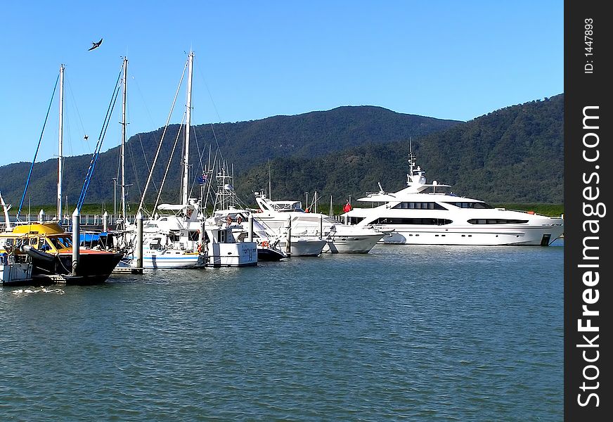 Several yachts docked in dockyard. Several yachts docked in dockyard