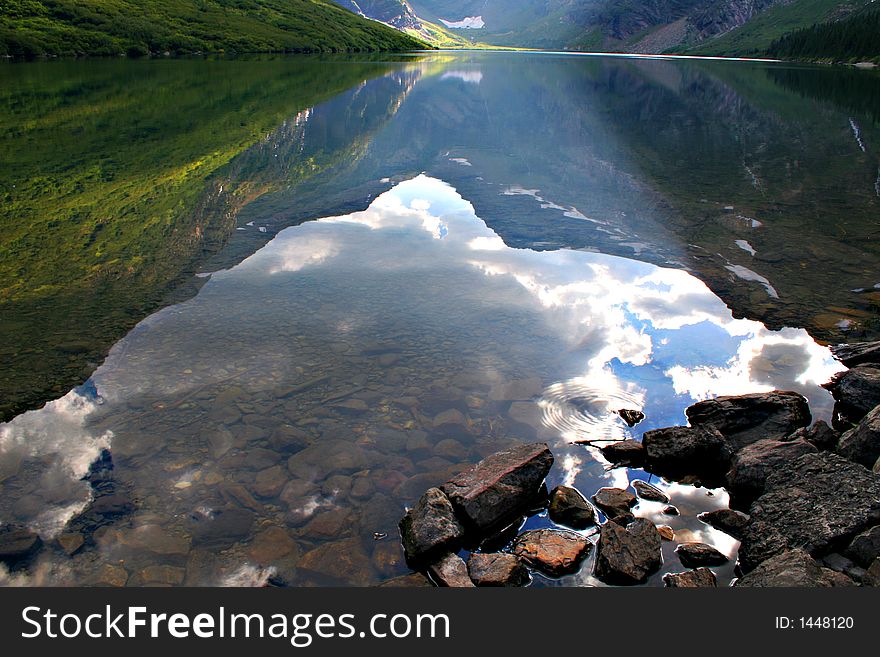 Gunsight lake.  An alpine lake in the Jackson Glacier area of Glacier National Park.