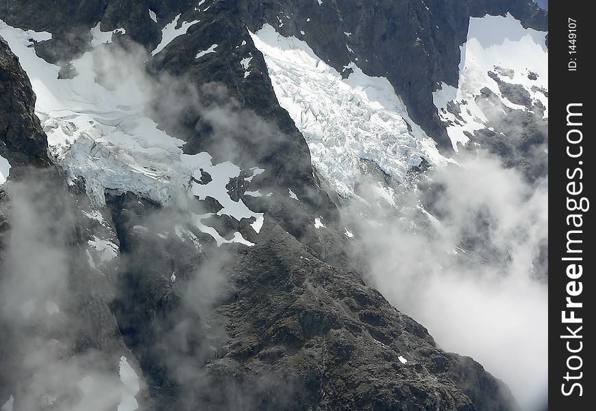 Mountain range with glacier and Ice on top