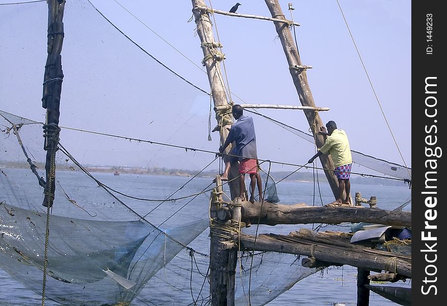 Fishermen in southern part of india preparing for catch. Fishermen in southern part of india preparing for catch