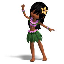 Very Cute Hawaiin Cartoon Girl Is Dancing For Stock Photo Very Cute Hawaiin Cartoon Girl Is Dancing For Stock Photo