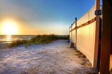 Sunset On White Sand Beach With Fence Royalty Free Stock Photography Sunset On White Sand Beach With Fence Royalty Free Stock Photography