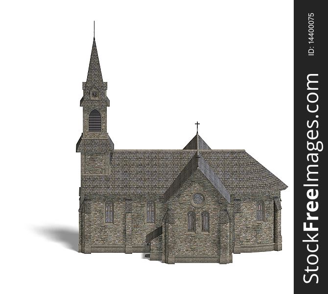 City Building Church. 3D rendering with clipping path and shadow over white