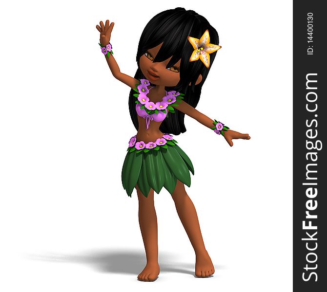 Very Cute Hawaiin Cartoon Girl Is Dancing For