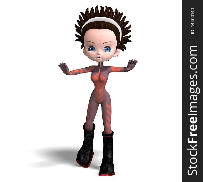 Young Cartoon Astronaut In A Rose Suit. 3D