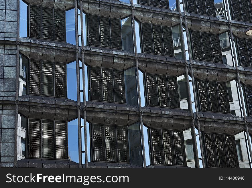 Window reflections of modern buildings located in Europe. Window reflections of modern buildings located in Europe