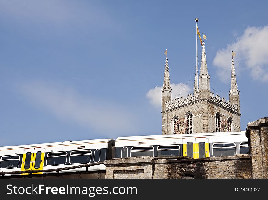 Bridge representing infrastructure from London with blue sky in background. Bridge representing infrastructure from London with blue sky in background