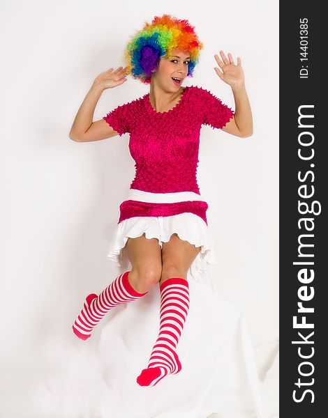 Cute Girl Dressed in Clown Wig