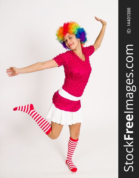 Cute Girl Dressed In Clown Wig