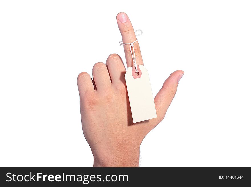 The man's finger specifies a direction, the label is adhered to a finger for the information. The man's finger specifies a direction, the label is adhered to a finger for the information.