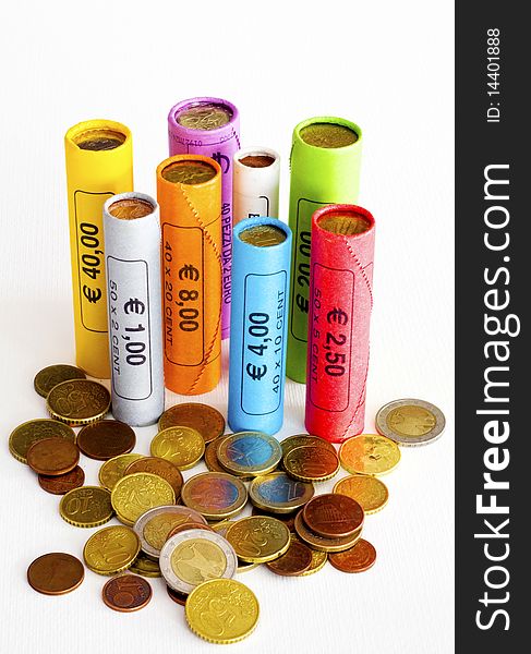 Euro coins in colored packages