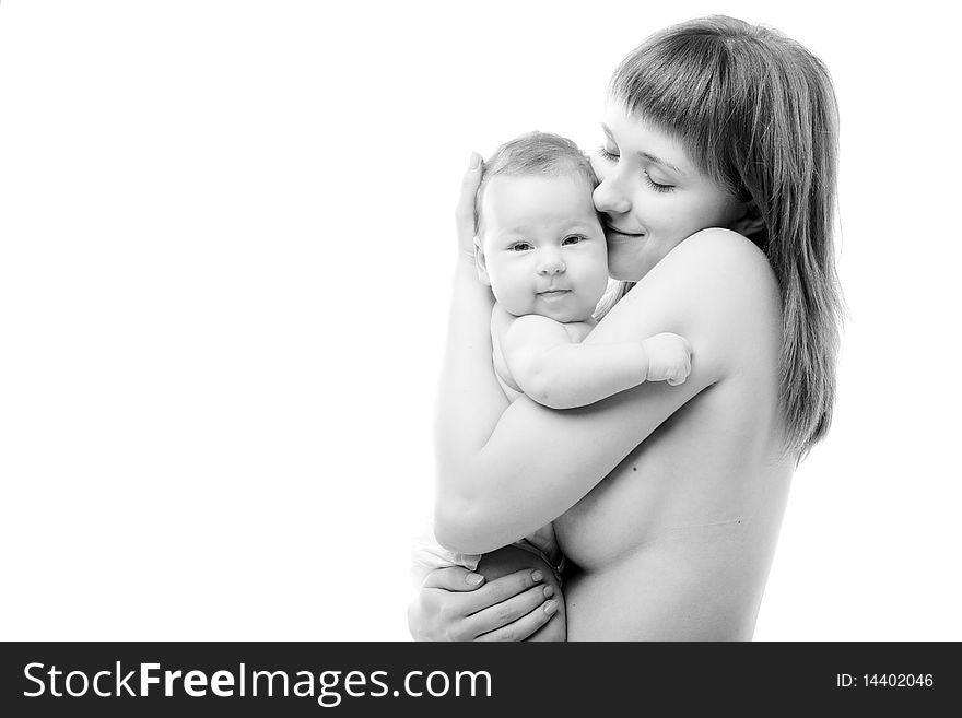 Happy mother with her baby daughter isolated on white. Happy mother with her baby daughter isolated on white