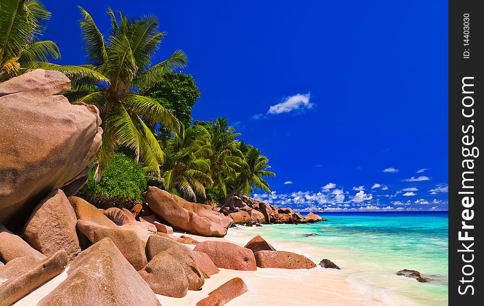 Tropical beach at Seychelles - vacation background