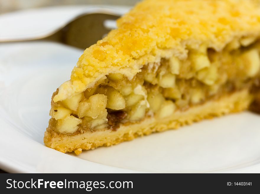 Close up,Slice of freshly baked apple pie .