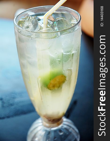 Close up of iced lime water on the table