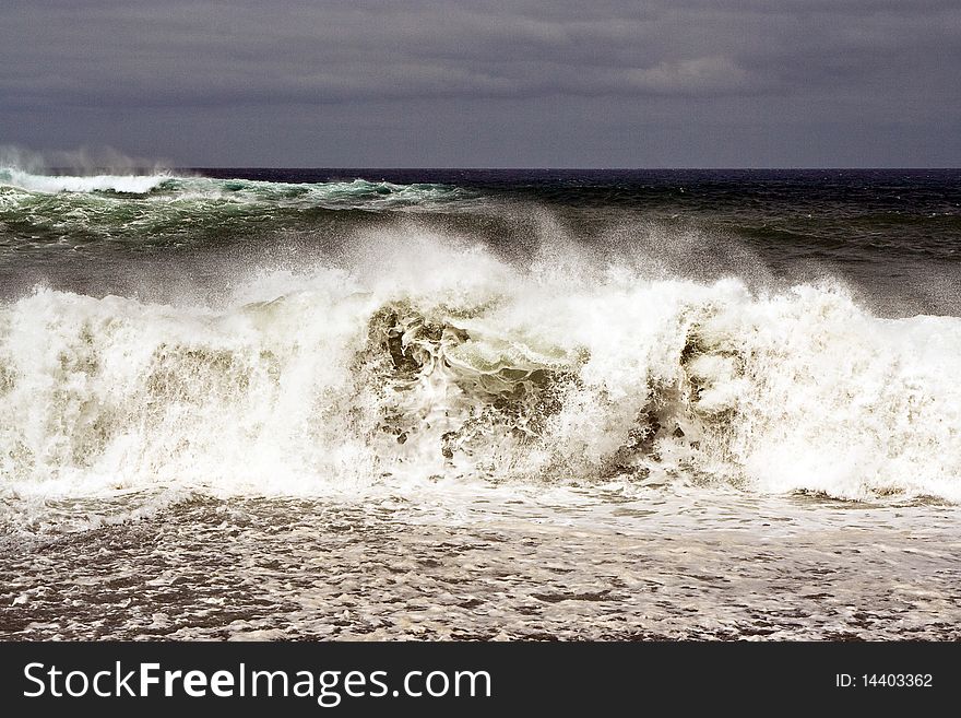 Heavy Waves With White Wave Crest In Storm