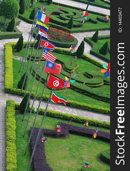 Flags in a garden in the south city of China. Flags in a garden in the south city of China