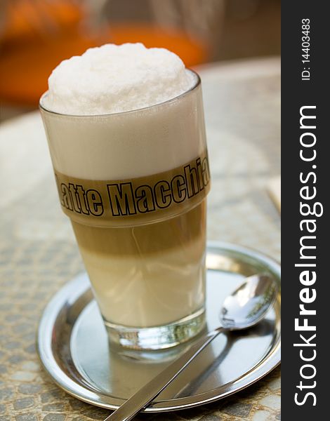 Big Mug,Coffee Latte Macchiato in a glass .