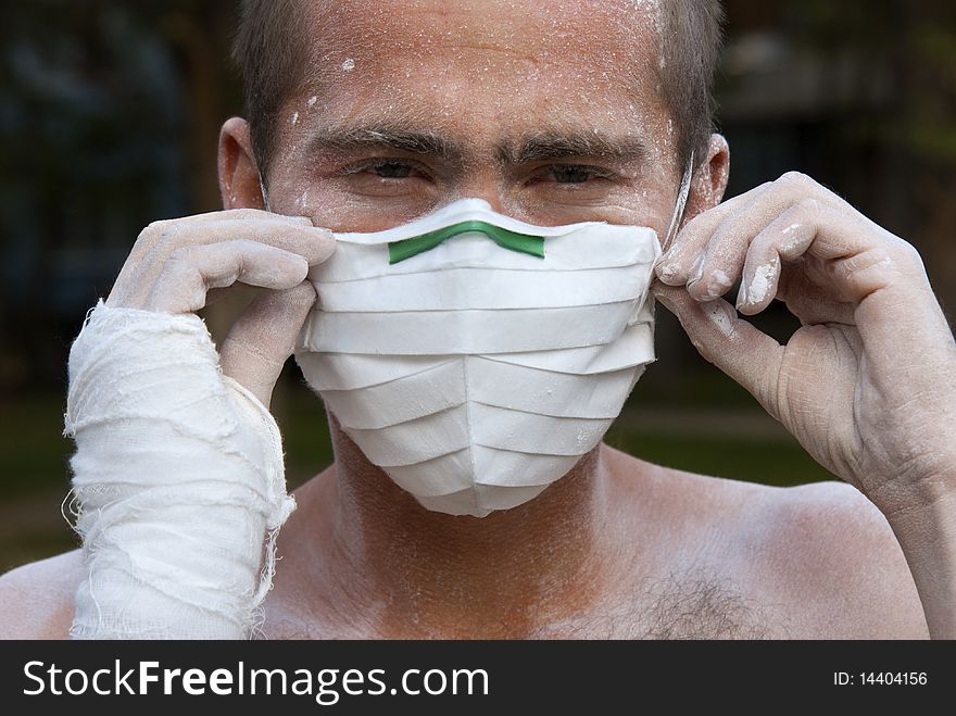 Worker in protective mask