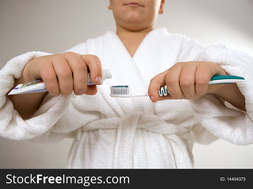 Funny young boy going to clean teeth. Funny young boy going to clean teeth