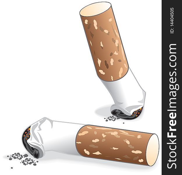 Illustration of cigarette and ash. Illustration of cigarette and ash