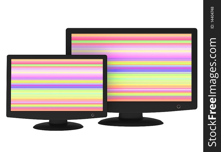 Two black widescreen LCD monitor isolated on white background