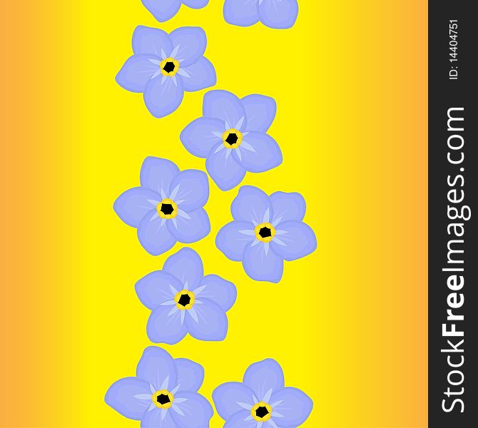 Seamless pattern with a blue flowers on yellow background