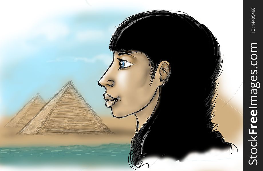 The Egyptian woman against pyramids