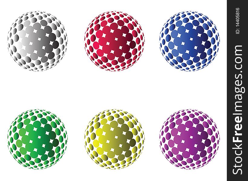 Halftone and spheres on a white background