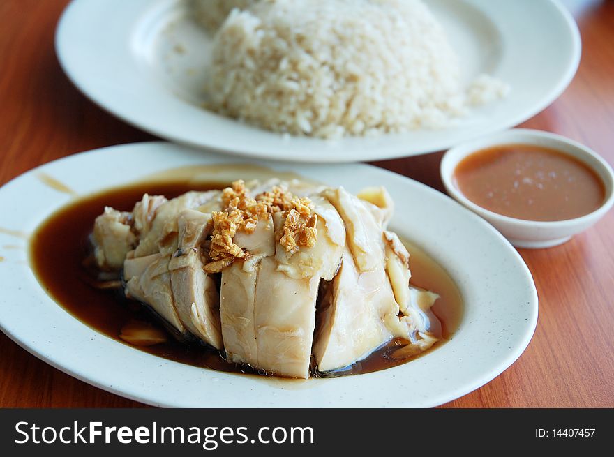 Close up of chicken rice on the table
