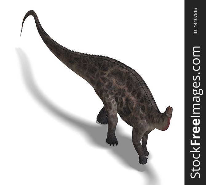 Dinosaur Dicraeosaurus. 3D rendering with clipping path and shadow over white