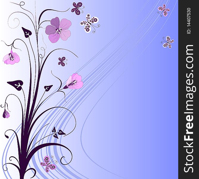 Decorative floral blue background with curls and  butterflies (vector). Decorative floral blue background with curls and  butterflies (vector)